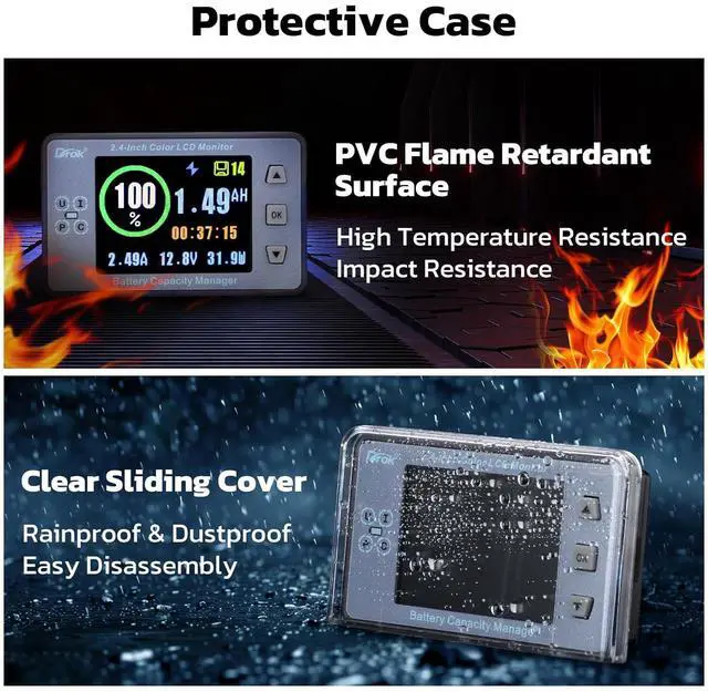 Alt view image 3 of 7 - Coulometer, DC 8-100V 100A Battery Monitor 12V 24V 36V 48V 60V Volt Amp Watt Meter, 2.4 inch LCD Color Screen Capacity Percentage Time Power Voltmeter Ampmeter for RV Solar Panel Battery Charge