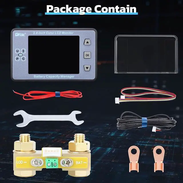 Alt view image 7 of 7 - Coulometer, DC 8-100V 100A Battery Monitor 12V 24V 36V 48V 60V Volt Amp Watt Meter, 2.4 inch LCD Color Screen Capacity Percentage Time Power Voltmeter Ampmeter for RV Solar Panel Battery Charge