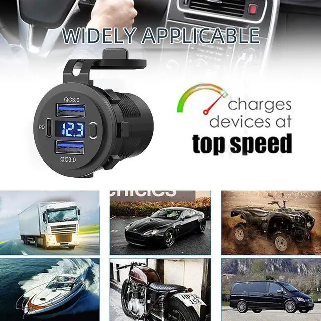 Alt view image 7 of 7 - [5 Pack] 12v USB Outlet, Dual USB Quick Charge 3.0 Port and PD USB C Car Charger Socket Waterproof with Voltmeter and Power Switch for Car Golf Cart Boat Marine Bus Truck RV Marine Motorcycle