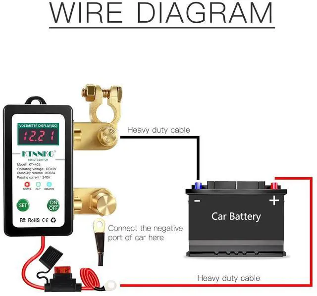 Alt view image 2 of 7 - DC 12V 240A Remote Car Battery Switch Disconnect with LED Digital Voltmeter Display,Smart Voltage Control Battery Kill Switch with Fuse