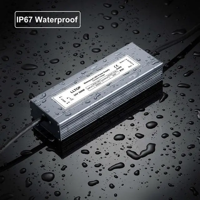 Alt view image 7 of 7 - LED Power Supply 24V 12.5A 300W LED Driver AC90-130V to 24VDC Converter Low Voltage Transformer Waterproof for Indoor Outdoor LED Lighting