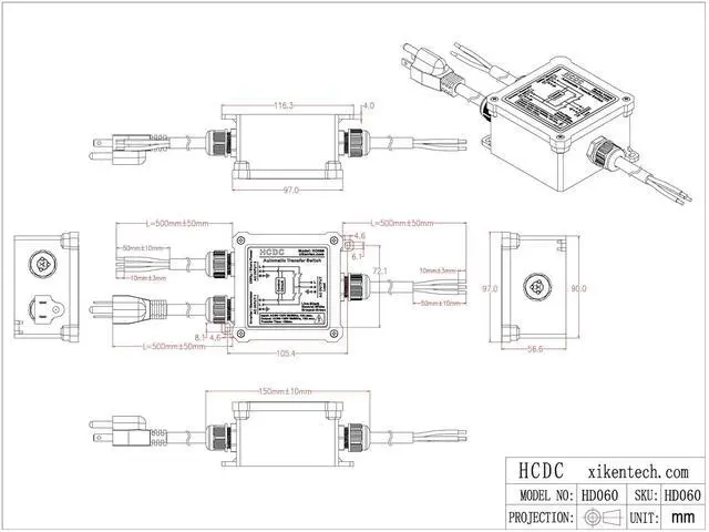 Alt view image 5 of 5 - AC120V 15Amp Automatic Transfer Switch, ATS Auto Transfer Switch, HD060