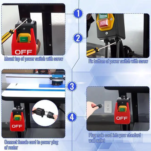 Alt view image 5 of 7 - 110V to 120V Single Phase On/Off Switch, Router Table Switch with Large Stop Sign Paddle Easy Contact for Fast Power Off for Table Saws and Other Electrical Equipment (1 Female Plug,2 Pack)