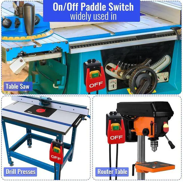 Alt view image 6 of 7 - 110V to 120V Single Phase On/Off Switch, Router Table Switch with Large Stop Sign Paddle Easy Contact for Fast Power Off for Table Saws and Other Electrical Equipment (1 Female Plug,2 Pack)