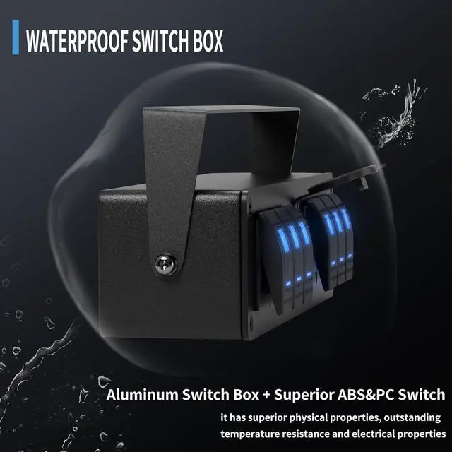 Alt view image 4 of 6 - 6 Gang Rocker Switch Box Waterproof 12V SPST ON/Off lED Light Bar Switch Panel with Dual USB Outlet PD3.0 & QC3.0 Car USB Port for Boat Marine Automotive Car Truck RV UTV