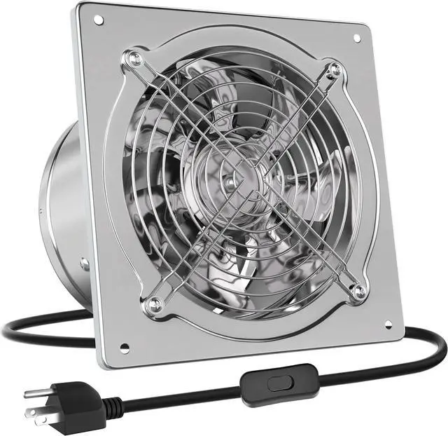 Main image of 10 Inch Metal Exhaust Fan with Switch, Powerful Garage Exhaust Fan with Damper, Potable Wall Mount Fan Fume Extractor Ventilation Fan for Shop, Shed, Basement, Chicken Coop, Silver