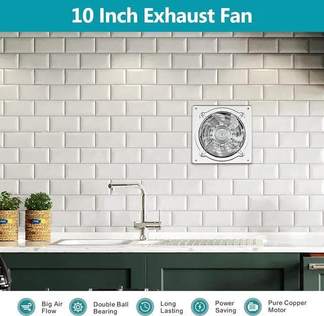 Alt view image 3 of 7 - 10 Inch Metal Exhaust Fan with Switch, Powerful Garage Exhaust Fan with Damper, Potable Wall Mount Fan Fume Extractor Ventilation Fan for Shop, Shed, Basement, Chicken Coop, Silver
