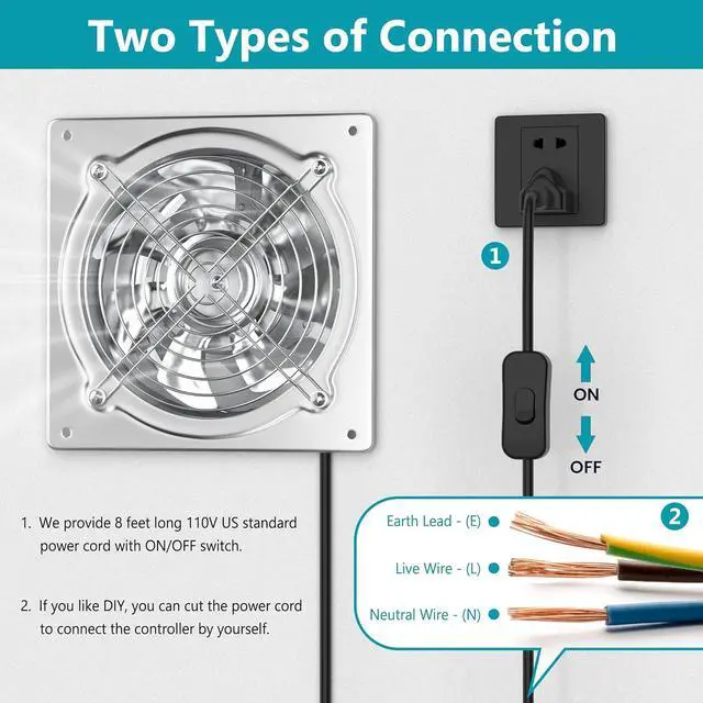 Alt view image 4 of 7 - 10 Inch Metal Exhaust Fan with Switch, Powerful Garage Exhaust Fan with Damper, Potable Wall Mount Fan Fume Extractor Ventilation Fan for Shop, Shed, Basement, Chicken Coop, Silver