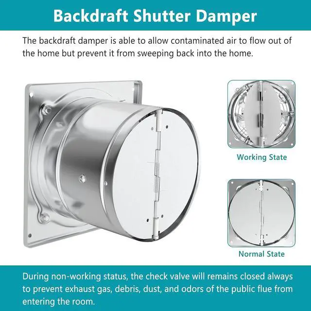 Alt view image 6 of 7 - 10 Inch Metal Exhaust Fan with Switch, Powerful Garage Exhaust Fan with Damper, Potable Wall Mount Fan Fume Extractor Ventilation Fan for Shop, Shed, Basement, Chicken Coop, Silver