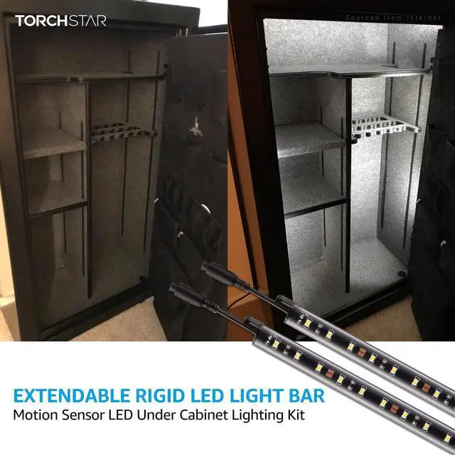 Alt view image 2 of 7 - LED Safe Lighting Kit, (6) 12 Inch Linkable Light Bars + Motion Sensor + UL Power Adapter, 900LM, Input 100-240V, for Under Cabinet Gun Safe Locker Closet Showcase, 5000K Daylight