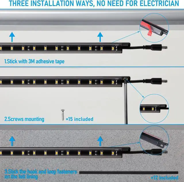 Alt view image 5 of 7 - LED Safe Lighting Kit, (6) 12 Inch Linkable Light Bars + Motion Sensor + UL Power Adapter, 900LM, Input 100-240V, for Under Cabinet Gun Safe Locker Closet Showcase, 5000K Daylight