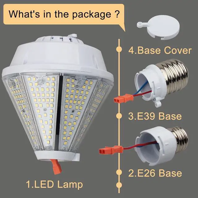 Alt view image 2 of 7 - 80W LED Corn Light Bulb, 10400Lm Removable E26&E39 Base Post Top Lamp, 5000K Metal Halide Replace for Porch, Wall Pack, Canopy, Warehouse, Street, Garden (UL-Listed)