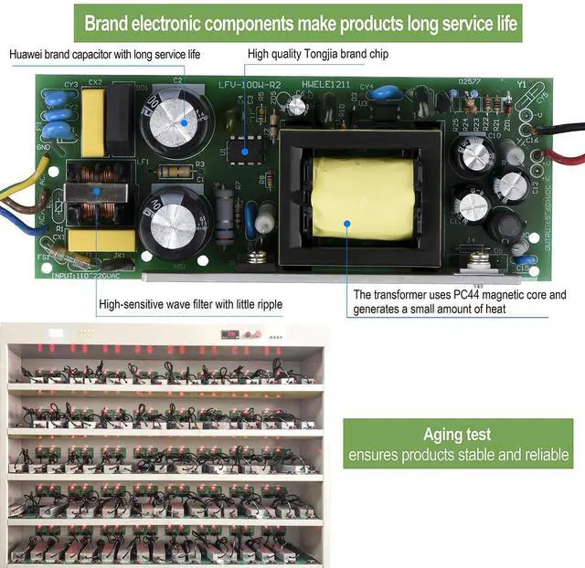 Alt view image 3 of 7 - LED Driver 100 Watts 24V DC Low Voltage Transformer Waterproof IP67 LED Power Supply, Adapter with 3-Prong Plug 3.3 Feet Cable for Any 24V DC led Lights, Computer Project, Outdoor Light