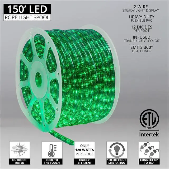 Alt view image 2 of 6 - Lighting 150ft 1800 LED Heavy Duty Green Rope Light Kit, LED Flexible Light Rope String Light Outdoor  LED Light Rope Bedroom LED Light Rope, 120V, ½ Inch, 2-Wire