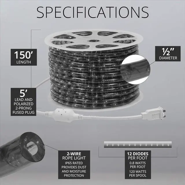 Alt view image 4 of 6 - Lighting 150ft 1800 LED Heavy Duty Green Rope Light Kit, LED Flexible Light Rope String Light Outdoor  LED Light Rope Bedroom LED Light Rope, 120V, ½ Inch, 2-Wire