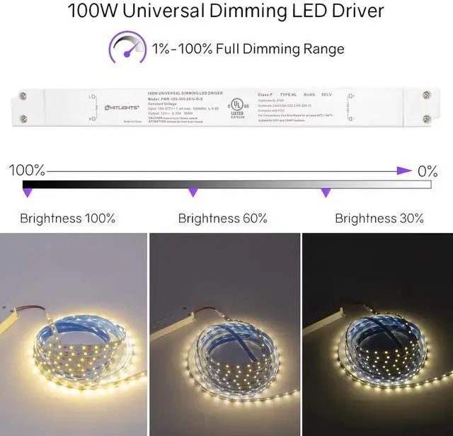 Alt view image 3 of 7 - 100W Dimmable LED Driver Transformer, Power Supply 100-277V AC to 12V DC, 8.3A, Compatible with Lutron Leviton Dimmers, for LED Strip Lights, Constant Voltage LED Projects, UL-Listed