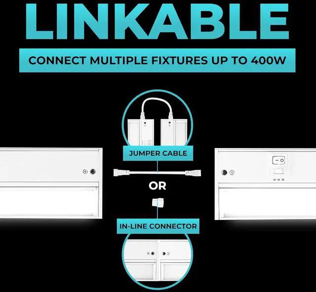 Alt view image 3 of 7 - LED Under Cabinet Lighting Hardwired - 3CCT 32 Inch White Finish - Undercabinet Lights for Kitchen - Linkable Undercounter Dimmable Plug in Light or Hard Wired - Under Counter Fixture Direct Wire