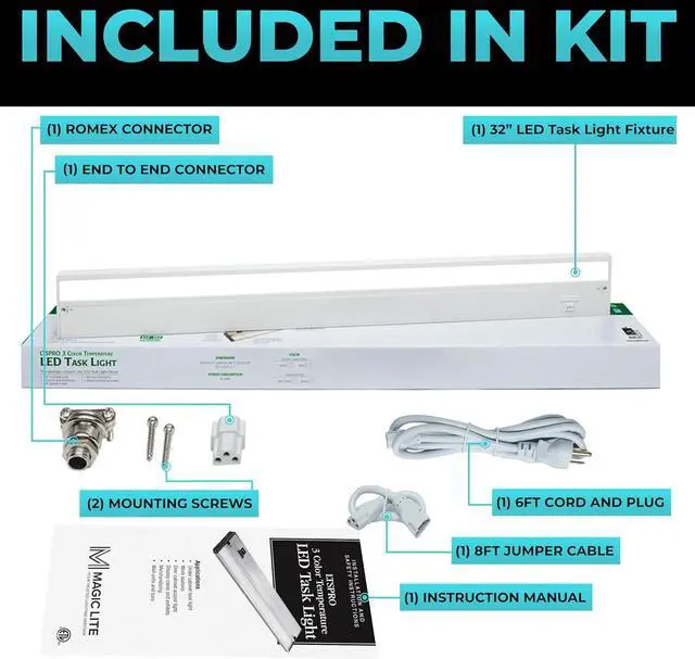 Alt view image 4 of 7 - LED Under Cabinet Lighting Hardwired - 3CCT 32 Inch White Finish - Undercabinet Lights for Kitchen - Linkable Undercounter Dimmable Plug in Light or Hard Wired - Under Counter Fixture Direct Wire