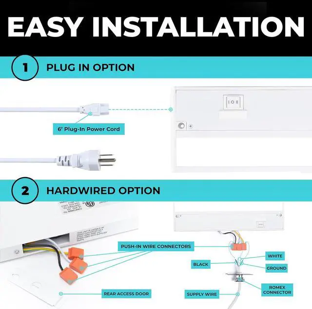 Alt view image 6 of 7 - LED Under Cabinet Lighting Hardwired - 3CCT 32 Inch White Finish - Undercabinet Lights for Kitchen - Linkable Undercounter Dimmable Plug in Light or Hard Wired - Under Counter Fixture Direct Wire
