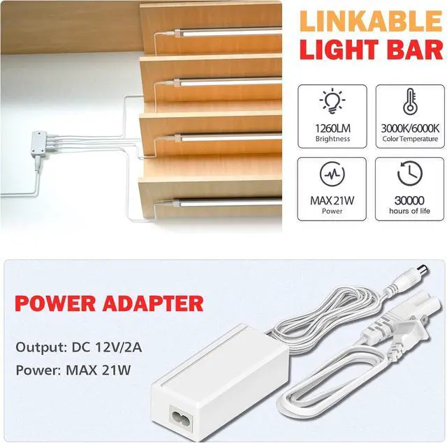 Alt view image 4 of 7 - LED Under Cabinet Lighting, 6pcs 12inch Led Light Bar Kit with Warm White 1260 Lumen, 14W, LED Kitchen Counter Light Plug in for Kitchen Cabinet, Counter, Closet, Shelves, Desk