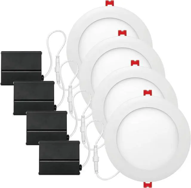Main image of Electric 91126 6" Ultra Slim LED Integrated Recessed Lighting Kit 4-Pack, 12 Watts, Energy Star, IC Rated, Dimmable, Wet Rated, White, 6.31" Hole Size, Bathroom Lights, 800 Lumen