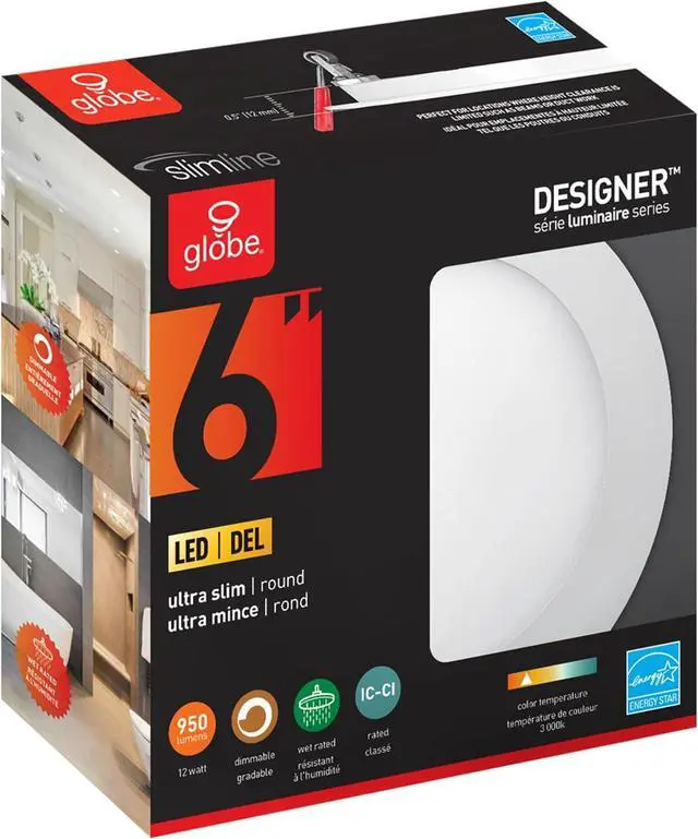 Alt view image 6 of 6 - Electric 91126 6" Ultra Slim LED Integrated Recessed Lighting Kit 4-Pack, 12 Watts, Energy Star, IC Rated, Dimmable, Wet Rated, White, 6.31" Hole Size, Bathroom Lights, 800 Lumen