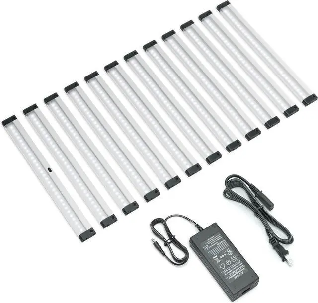 Main image of Hand Wave Activated Under Cabinet LED Lighting Kit, Dimmable, 12-Pack 12 in - Touchless Dimming Control, Black Under Counter Lights for Kitchen, Garage, Office, Desk - Cool White (6000K)