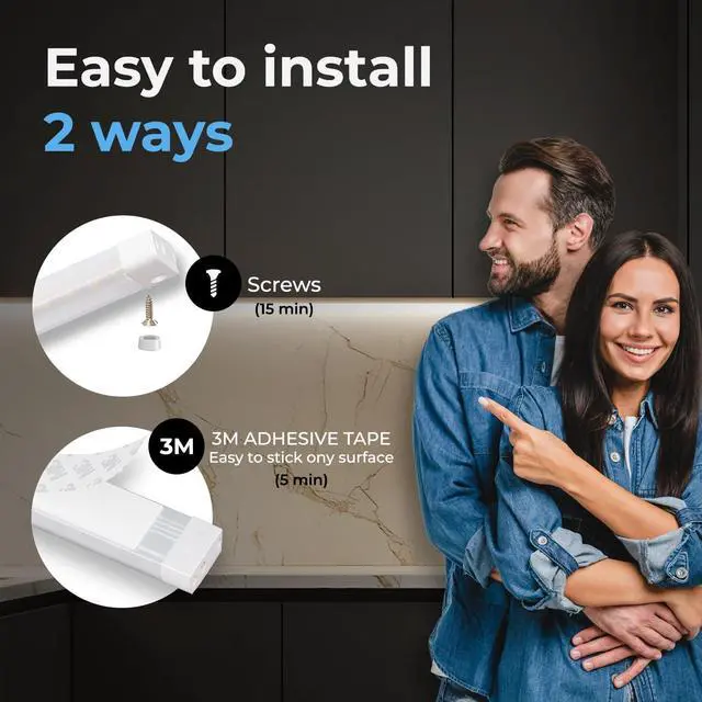 Alt view image 4 of 7 - Hand Wave Activated Under Cabinet LED Lighting Kit, Dimmable, 12-Pack 12 in - Touchless Dimming Control, Black Under Counter Lights for Kitchen, Garage, Office, Desk - Cool White (6000K)