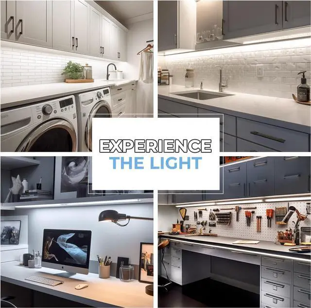 Alt view image 6 of 7 - Hand Wave Activated Under Cabinet LED Lighting Kit, Dimmable, 12-Pack 12 in - Touchless Dimming Control, Black Under Counter Lights for Kitchen, Garage, Office, Desk - Cool White (6000K)