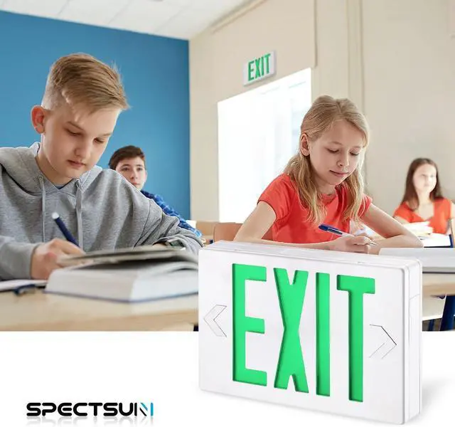 Alt view image 3 of 7 - 4 Packs Green Led Exit Sign Light, Hardwired Double face Exit Commerical Lighting, Lighted Exit Sign Bulb/Exit light Combo Light/Battery Exit Sign/Lighted Exit Sign Battery Power.