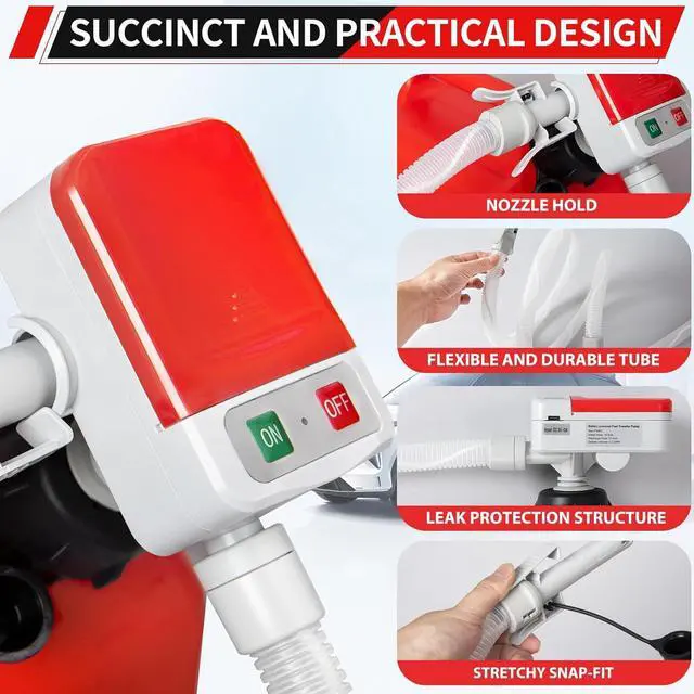 Alt view image 4 of 7 - Transfer Pump with Auto-Stop, 51'' Extra Long Hose, 3.2 Gallon per Min, Battery or USB Powered, 4 Can Adapters, Fast and Safe Portable Gas Can Pump for Oil, Diesel,Gasoline.
