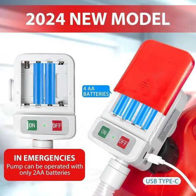 Alt view image 3 of 7 - Transfer Pump with Auto-Stop, 51'' Extra Long Hose, 3.2 Gallon per Min, Battery or USB Powered, 4 Can Adapters, Fast and Safe Portable Gas Can Pump for Oil, Diesel,Gasoline.