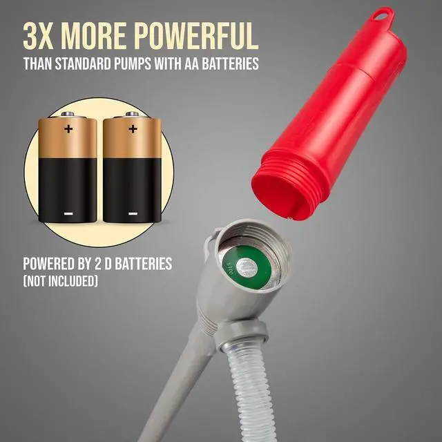 Alt view image 6 of 7 - Automatic Fuel Transfer Pump with Auto-Stop & Beep, 3X More Powerful D Battery Powered, Extra Long Hose, Portable Liquid Pump Transfers Gasoline, Water & More at 2.4 Gal/Minute