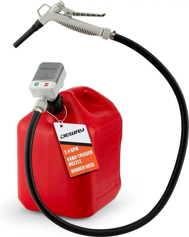 Main image of Fuel Transfer Pump for Gas Can with Manual Hand Trigger Nozzle | Fast 2.4GPM Flow Rate, 51 Heavy Rubber Hose, 4 AA Battery Power & 3 Adapters for Gasoline, Kerosene, Diesel & Non-Potable Water