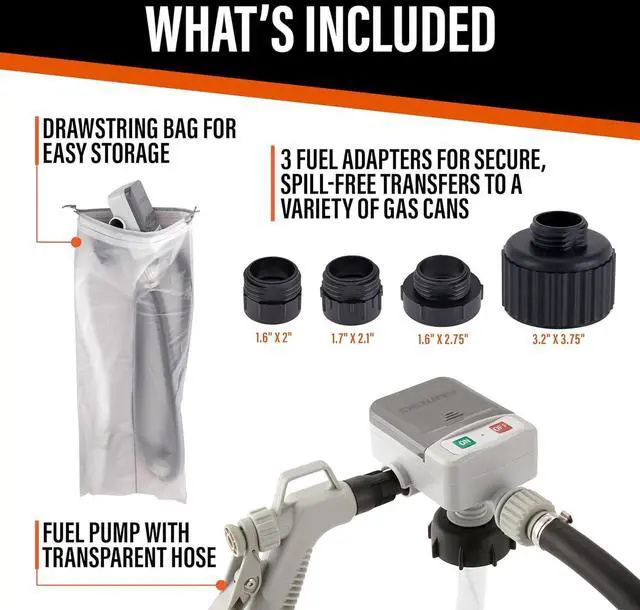 Alt view image 4 of 7 - Fuel Transfer Pump for Gas Can with Manual Hand Trigger Nozzle | Fast 2.4GPM Flow Rate, 51 Heavy Rubber Hose, 4 AA Battery Power & 3 Adapters for Gasoline, Kerosene, Diesel & Non-Potable Water