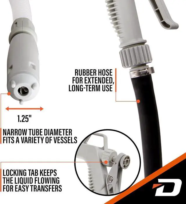 Alt view image 5 of 7 - Fuel Transfer Pump for Gas Can with Manual Hand Trigger Nozzle | Fast 2.4GPM Flow Rate, 51 Heavy Rubber Hose, 4 AA Battery Power & 3 Adapters for Gasoline, Kerosene, Diesel & Non-Potable Water