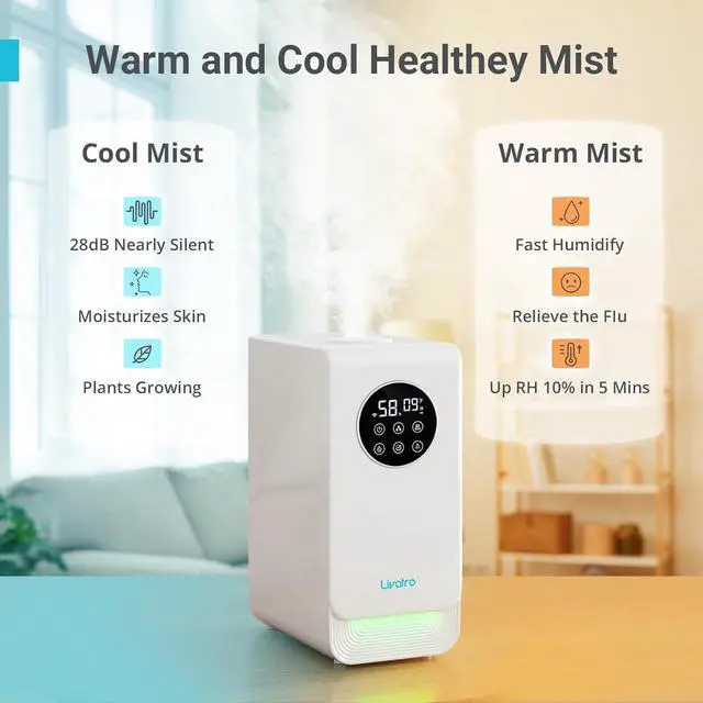 Alt view image 2 of 7 - 6L Smart Humidifier for Large Room, Warm & Cool Mist with Top Fill Design, Alexa & App Control, Essential Oil Compatible, Ideal for Bedroom and Plants