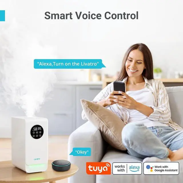 Alt view image 3 of 7 - 6L Smart Humidifier for Large Room, Warm & Cool Mist with Top Fill Design, Alexa & App Control, Essential Oil Compatible, Ideal for Bedroom and Plants