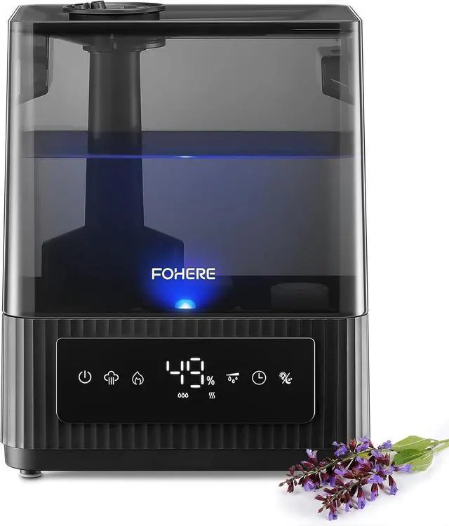 Main image of 6L Cool and Warm Mist Humidifier for Home, Top Fill Ultrasonic Humidifiers for Plants Baby Kids, Oil Diffuser, Sleep Mode, 12H Timer, Night Light, Smart Humidity Control, Quiet, Black