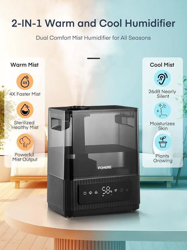 Alt view image 2 of 7 - 6L Cool and Warm Mist Humidifier for Home, Top Fill Ultrasonic Humidifiers for Plants Baby Kids, Oil Diffuser, Sleep Mode, 12H Timer, Night Light, Smart Humidity Control, Quiet, Black