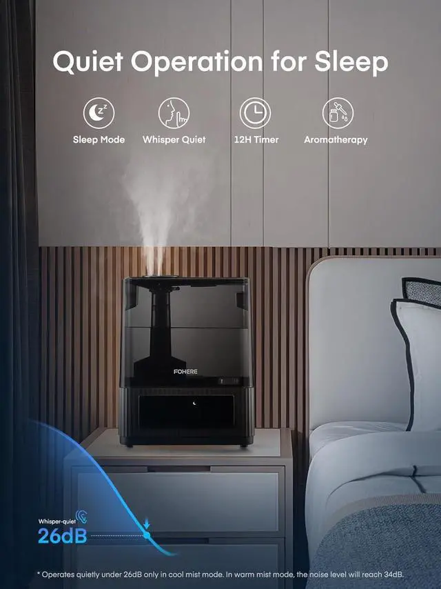 Alt view image 5 of 7 - 6L Cool and Warm Mist Humidifier for Home, Top Fill Ultrasonic Humidifiers for Plants Baby Kids, Oil Diffuser, Sleep Mode, 12H Timer, Night Light, Smart Humidity Control, Quiet, Black