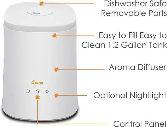 Alt view image 2 of 7 - Top Fill Ultrasonic Cool Mist Humidifier for Bedroom and Large Rooms, 1.2 Gallon Essential Oil Diffuser with Nightlight and Auto Shut-Off