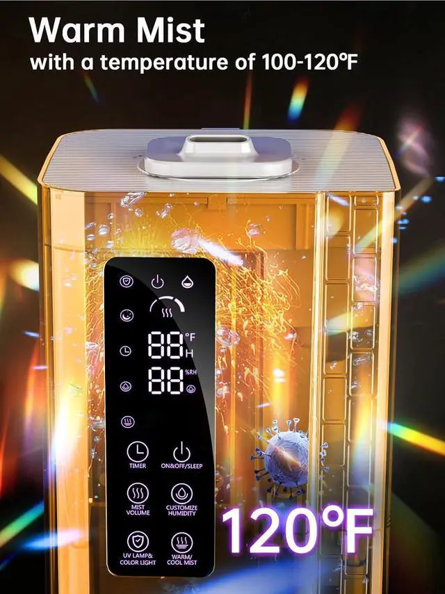 Alt view image 2 of 7 - 2.64Gal Humidifiers for Bedroom Large Room, Warm and Cool Mist up to 500ft², Top Fill Diffuser Ambient Light, 3 Mist Modes, 24H Timer,35dB Quiet Humidifier for Home Office Plant-White