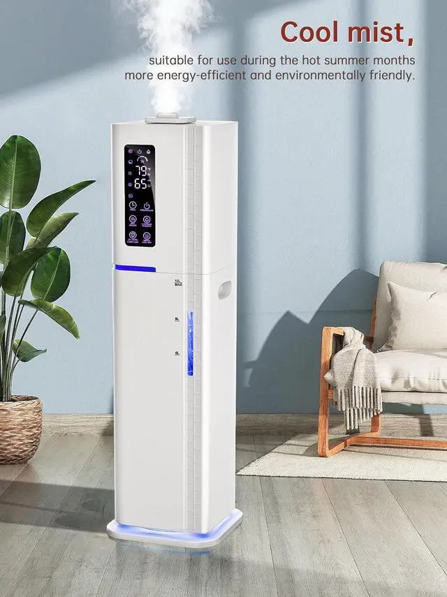 Alt view image 5 of 7 - 2.64Gal Humidifiers for Bedroom Large Room, Warm and Cool Mist up to 500ft², Top Fill Diffuser Ambient Light, 3 Mist Modes, 24H Timer,35dB Quiet Humidifier for Home Office Plant-White