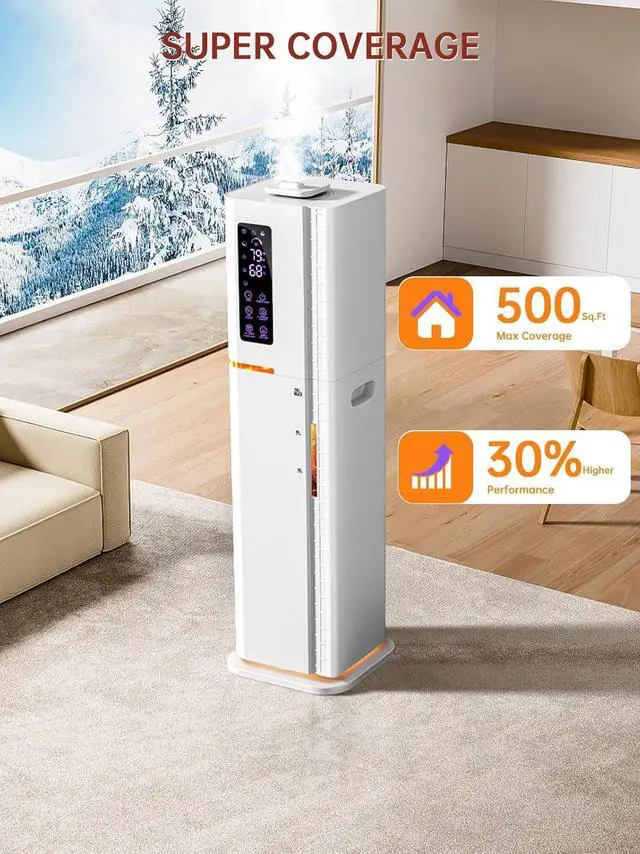 Alt view image 6 of 7 - 2.64Gal Humidifiers for Bedroom Large Room, Warm and Cool Mist up to 500ft², Top Fill Diffuser Ambient Light, 3 Mist Modes, 24H Timer,35dB Quiet Humidifier for Home Office Plant-White