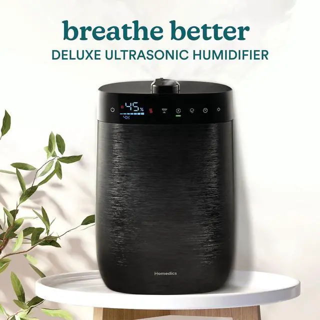 Alt view image 2 of 7 - Deluxe Ultrasonic Humidifier for Large Rooms, Warm or Cool Mist, UV-C Technology, 1.5-Gallon Top Fill Tank, Smart Digital Programmable Humidistat, Home Dry Air Relief, Aromatherapy
