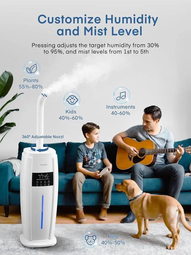 Alt view image 5 of 7 - 4.8Gal/18L Humidifier Large Room, Easy Top Fill Cool Mist Tower Humidifiers Quiet for Home, Indoor Plant, Commercial, Whole House Cover up to 1500ft², with Smart Humidity Sensor, Remote, White