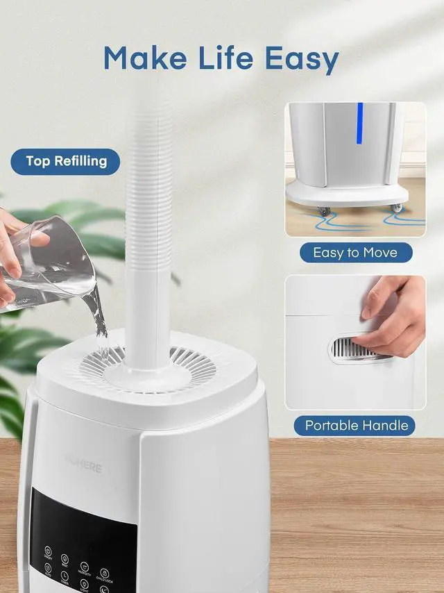 Alt view image 6 of 7 - 4.8Gal/18L Humidifier Large Room, Easy Top Fill Cool Mist Tower Humidifiers Quiet for Home, Indoor Plant, Commercial, Whole House Cover up to 1500ft², with Smart Humidity Sensor, Remote, White