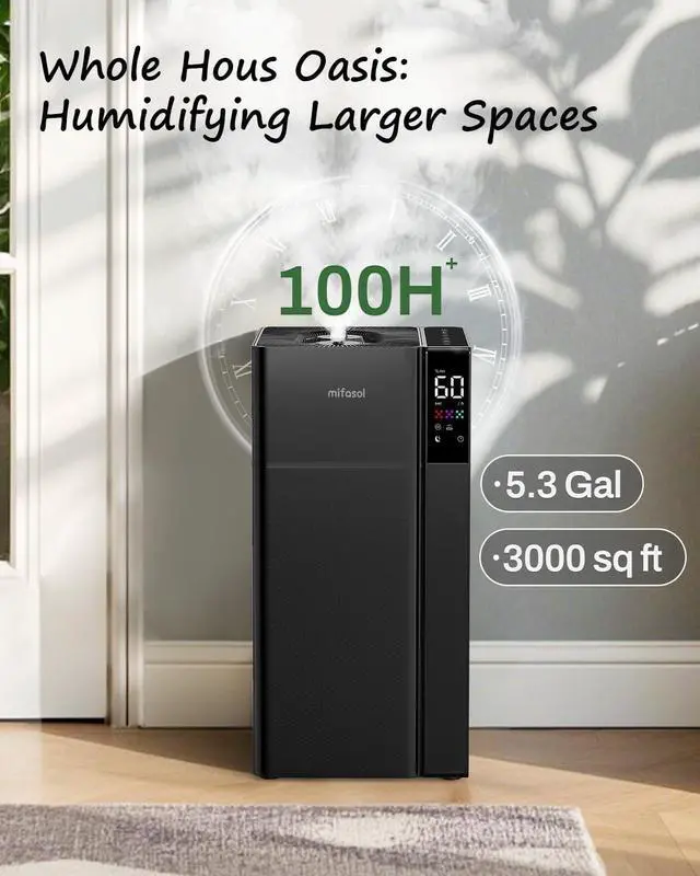 Alt view image 3 of 7 - Cool Mist and Warm Humidifier Large Room, 5.3Gal/20L Whole House Humidifiers for Home, Quickly & Evenly Humidify Larger Areas, Top Fill, Dual Mist Nozzles and Atomizers, Office Plants, Black