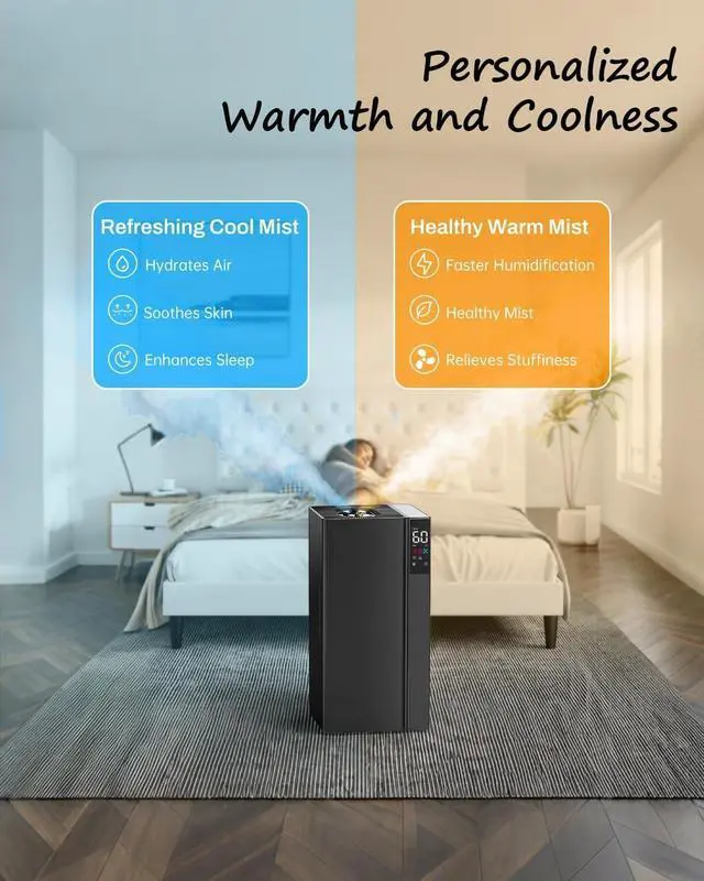 Alt view image 4 of 7 - Cool Mist and Warm Humidifier Large Room, 5.3Gal/20L Whole House Humidifiers for Home, Quickly & Evenly Humidify Larger Areas, Top Fill, Dual Mist Nozzles and Atomizers, Office Plants, Black